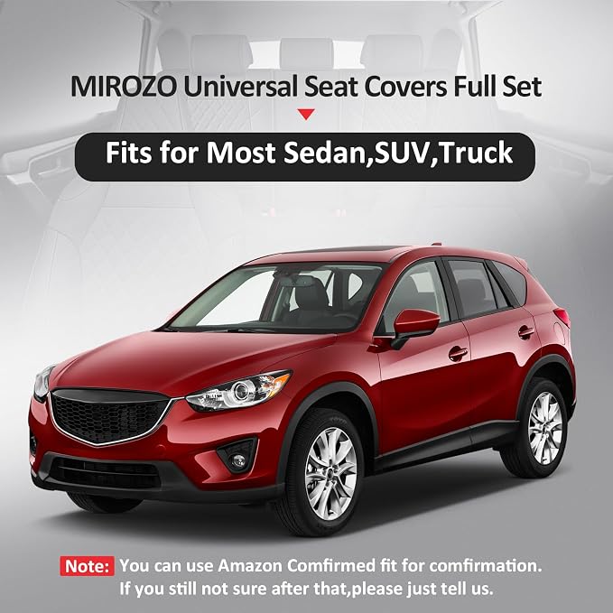 MIROZO Seat Covers Full Set,Leather Car Seat Covers Breathable Car Seat Protector Waterproof Automotive Vehicle Cushion Cover Universal for Most Sedan, Truck and SUV (Full Set, Wine Red)