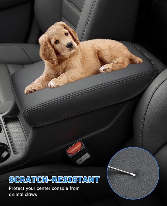 INTGET for 2023 2024 2025 2026 Honda CRV Center Console Cover Leather Middle Armrest Cover Center Console Lid Protector for 2026 Honda CRV Accessories (Black Stitches,2023+)