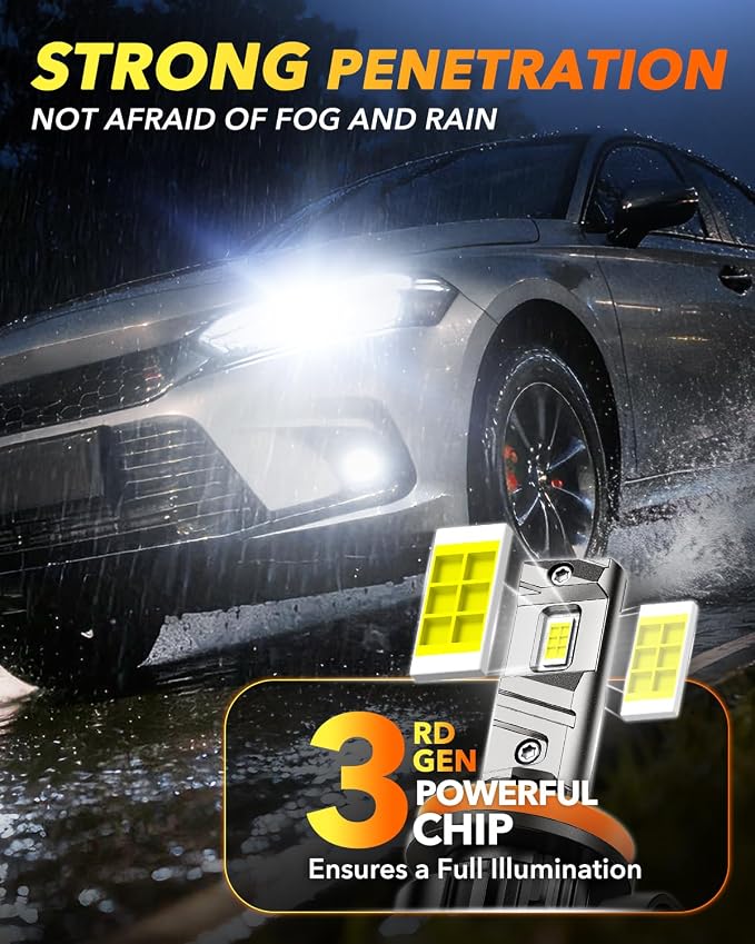 OXILAM Q6 H11 LED Fog Light Bulbs, H8 H9 H16 Lights 80W Super Bright 6500K Cool White, 10-Year Longer Lifespan, Plug and Play, Pack of 2