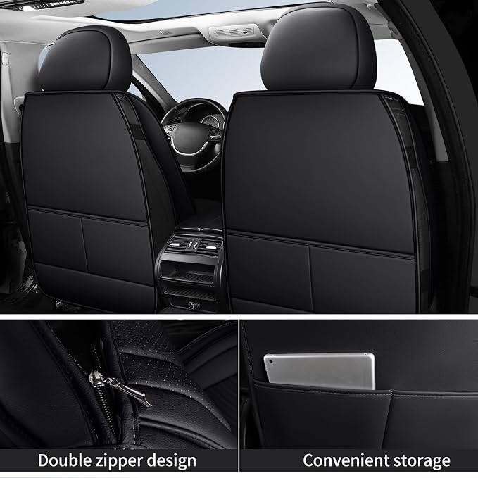 HChengkikz Front Car Seat Cover, Waterproof Faux Leather (Black) | Easy Maintenance, Airbag Compatible, Universal Fit For Most SUVs Trucks Pick-ups Sedans