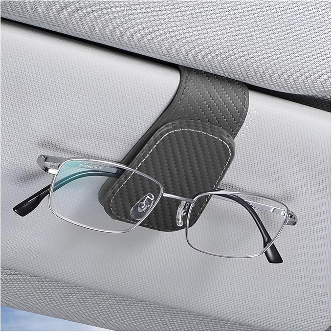 AICEL Sunglasses Holders for Car Sun Visor, Leather Eyeglasses Hanger Mounter, Magnetic Glasses Holder and Ticket Card Clip, Auto Interior Accessories Universal for SUV Pickup Truck