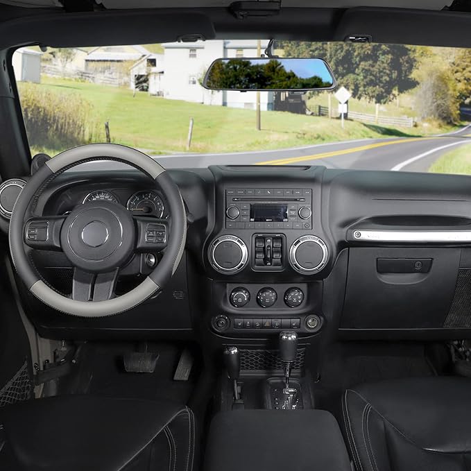 SEG Direct Car Steering Wheel Cover Large Size for F150 F250 F350 Ram 4Runner Tacoma Tundra Range Rover with 15 1/2 inches-16 inches Outer Diameter, Black and Gray Microfiber Leather