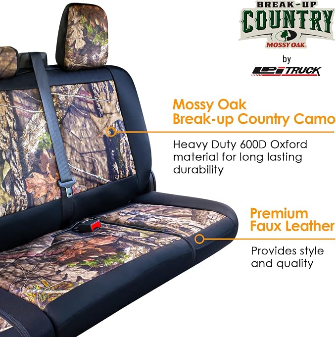 Mossy Oak Camo Truck Bench Seat Cover Fits All Full-Size Silverado F-150 Ram Sierra Titan Tundra Pickup Trucks; Folding Bench or Standard Bench Seats; 70% Polyester, 30% Polyurethane