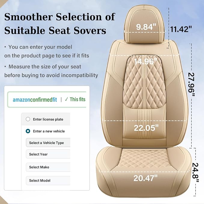 Coverado Seat Covers, Car Front Seat Covers with Backrest, Nappa Leather Car Seat Protectors,Waterproof &Breathable,Anti-Slip Automotive Seat Cushion, Universal Fit for Most Vehicles,2Pcs Beige