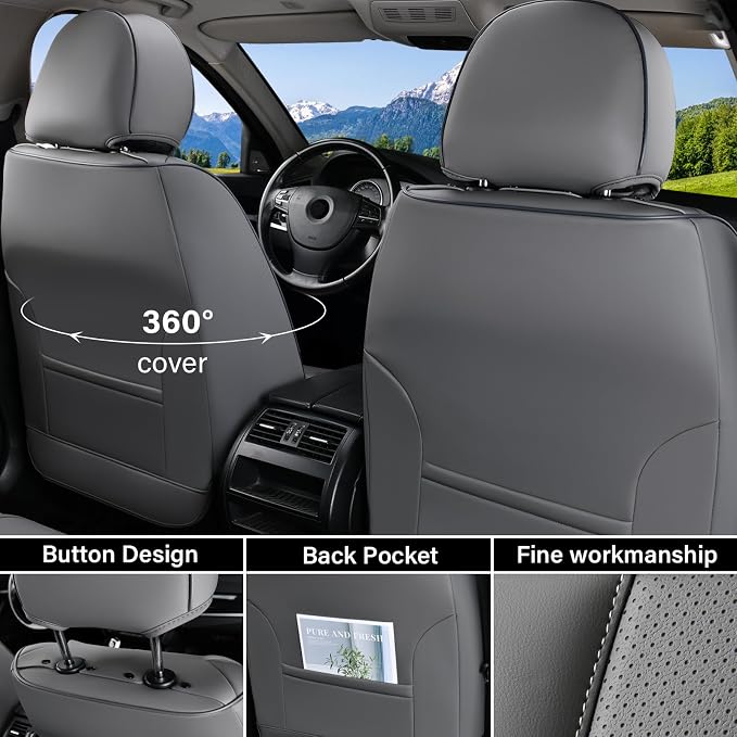 Coverado Car Seat Covers, Seat Covers for Cars, Waterproof Leather Auto Seat Protectors, Leather Car Seat Cushion, Car Interiors Accessories Universal Fit for Most Cars