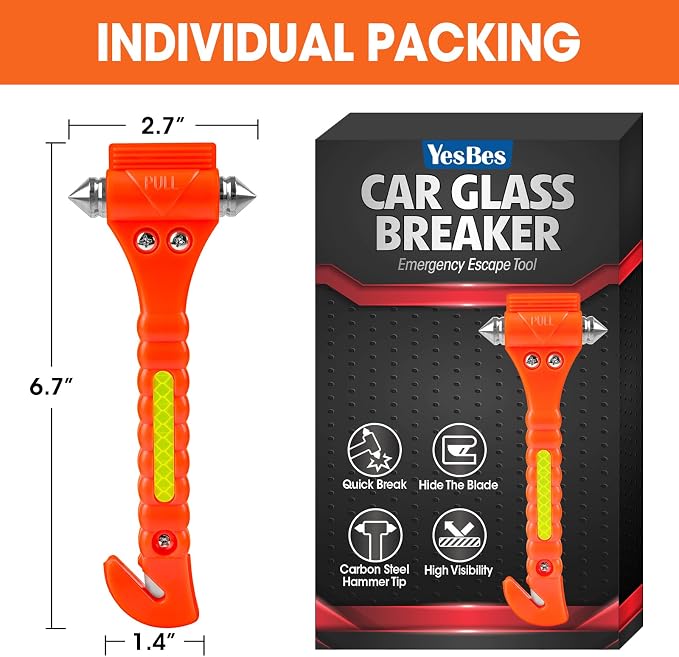 YesBes 2 Pack Car Safety Hammer, Window Breaker Seatbelt Cutter 2-in-1, Auto Emergency Escape Tool Car Window Breaker Tool, Car Accessories