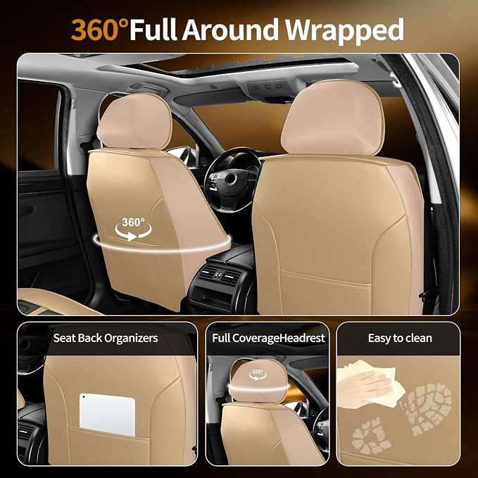 Fit Murano Car Seat Covers Compatible with Nissan Murano 2007-2024 2025 2026.Full Coverage Waterproof Leather,Compatible with Airbag,All - Weather Seat Cushion Protector(Full Set,Beige)