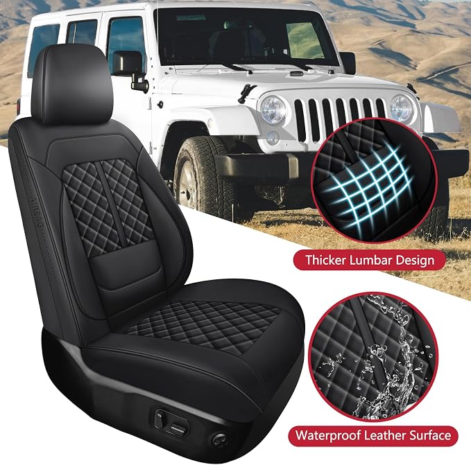 Wrangler Seat Covers 2018-2026,Custom Fit for Jeep Wrangler JK JL 4 Door Unlimited Sahara/Sport/Rubicon X 392 Willys,Waterproof Faux Leather and Lumbar Support (Black, Full Set-5 seats(18-26))