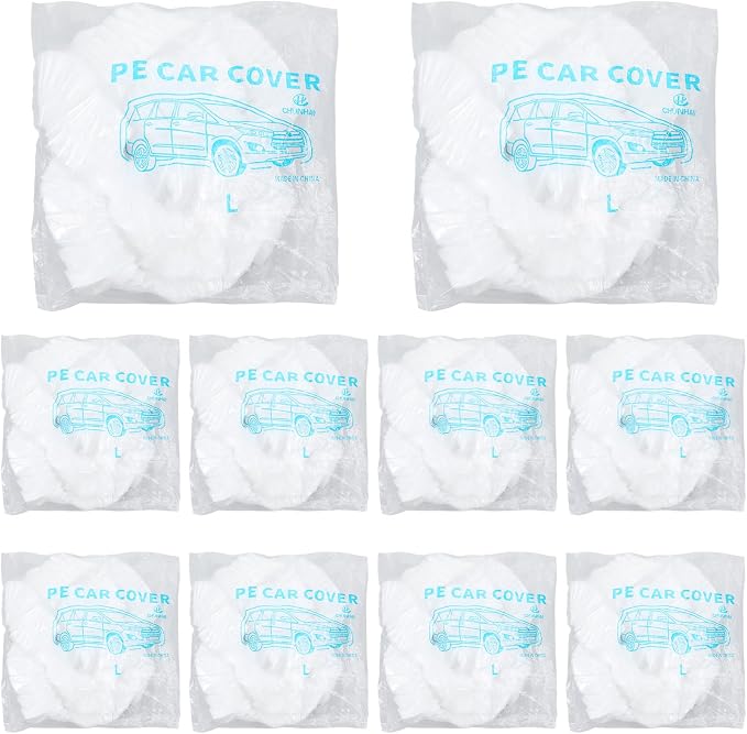 Molain 6 Pack Disposable Car Cover Clear Plastic Car Cover, Waterproof Universal Rain Dust Garage Covers with Elastic Band, Cars Covers for Outdoor Snow/Rain Weather Protection (12.4 ft x 21.6 ft)