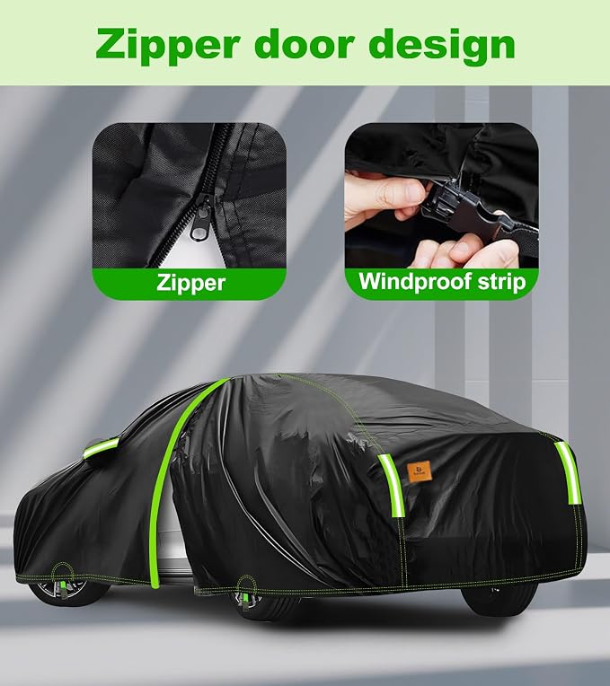 Car Cover Waterproof All Weather -Outdoor Car Snow Cover Snowproof UV Protection Windproof - Winter Rain Heavy Duty Full Car Covers Universal Fit for Sedan Length Up to 188 inch
