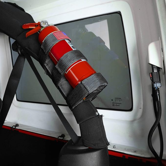 Voodonala Adjustable Roll Bar Fire Extinguisher Mount Holder 3 lb for Jeep Wrangler Unlimited CJ YJ LJ TJ JK JKU JL JLU 4XE,Black with USA Flag Pattern