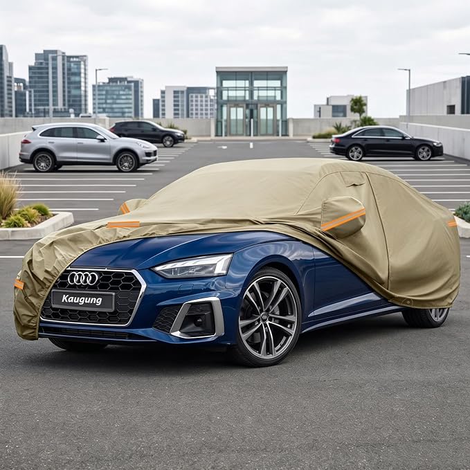 Kaugung Custom Fit Car Cover for Audi A5 S5 RS5 (2007-2026), Heavy Duty All Weather Waterproof Outdoor Cover, Sun Rain Snow UV Protection with Driver Door Zipper, Mirror Pockets & Air Vents