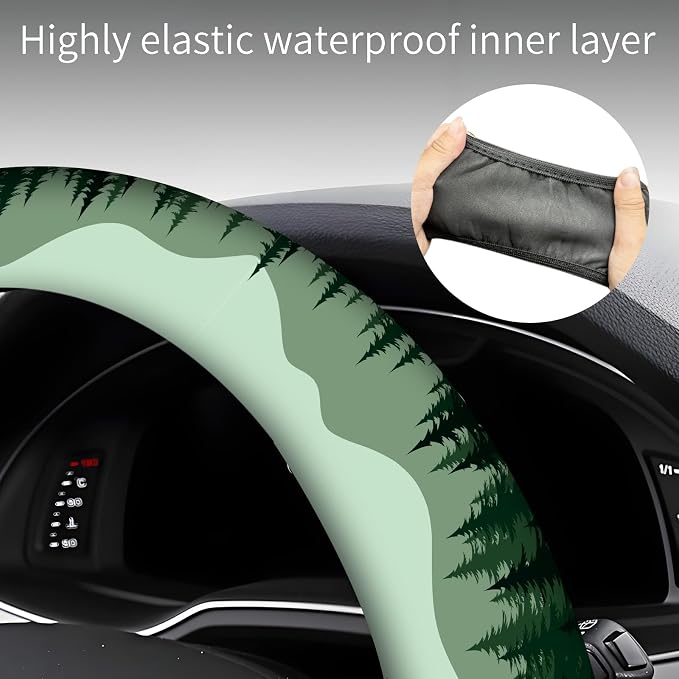 Steering Wheel Covers for Car, Truck, and SUV, Cute Non-Slip Breathable Elastic Steering Wheel, Car Accessories, Universal 15 Inch Leather Cover for Men Women Mountain Landscape