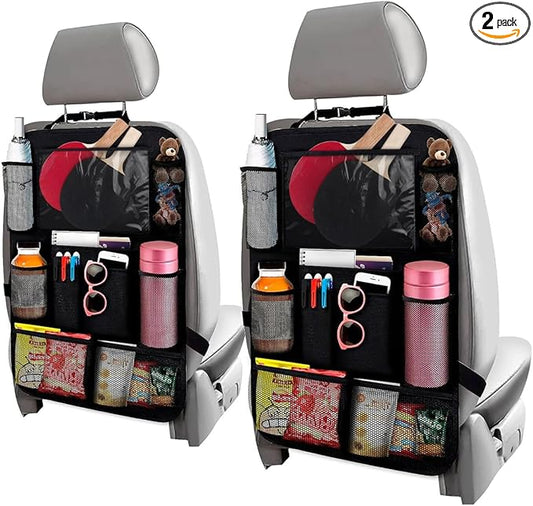 2 Pcs Backseat Car Organizer - Travel-Ready 23.4x16" Back Seat Car Organizer with 9 Large Pockets and Clear Tablet Holder, Made from Polyester with Adjustable Straps - Easy to Attach and Clean