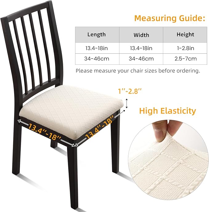 Fuloon Waterproof Seat Cushion Covers 4 PCS, Stretch Jacquard Chair Seat Covers Washable Dining Room Chair Slipcovers Removable Kitchen Cushion Protector (4, Waterproof-Beige)