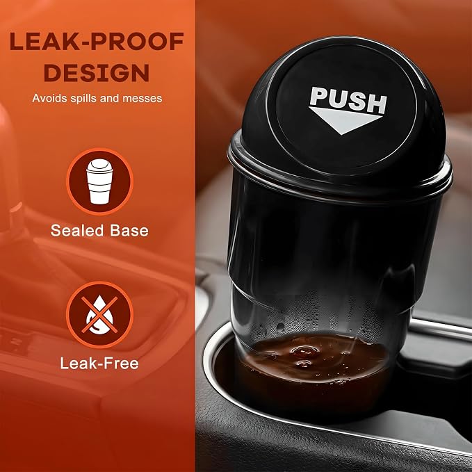 Cup Holder Trash Can for Car, Leakproof Vehicle Back Seat Garbage Can Mini Portable Trash Bin with Lid, Universal Smellproof Cup Holder Garbage Bin for Cars Trucks SUVs (Black)