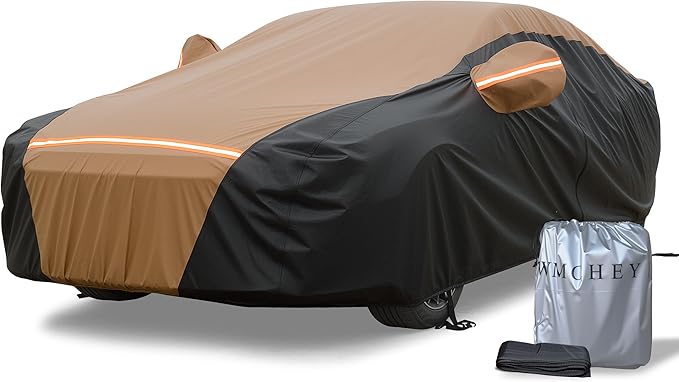 Car Cover Waterproof All Weather,6 Layers Car Covers for Automobiles, Full Exterior Cover with Zipper, Outdoor Car Cover Sun UV Rain Snow Wind Protection, Fit for 185"(185 * 70 * 59 inch) Sedan