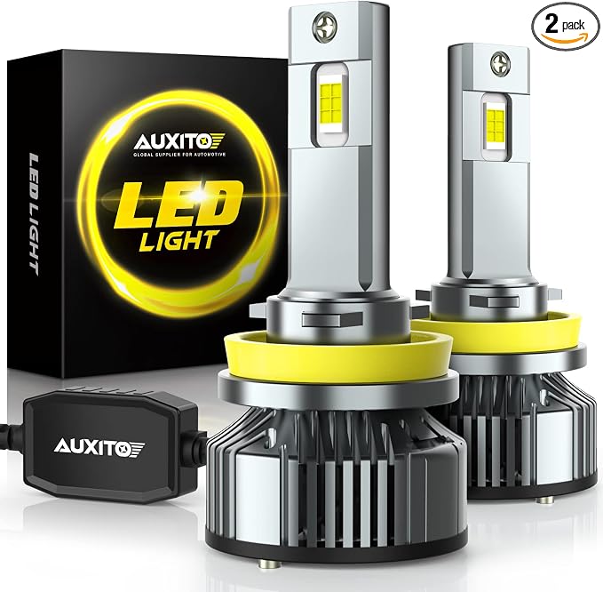 AUXITO H11 LED Bulbs, 120W 60000LM Per Set, 1200% Brighter, 6500K Cool White Adjustable H8 H9 LED Fog Light Bulb for Halogen Replacement, Plug and Play, Pack of 2