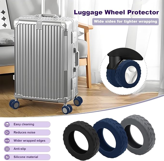 8Pcs Luggage Wheel Covers,Fits 2-2.4'' Suitcase Wheel, Pink | Carry On Luggage Wheels Protector,Upgraded Luggage Travel Accessories,Helps reduce daily rolling noise and surface wear.