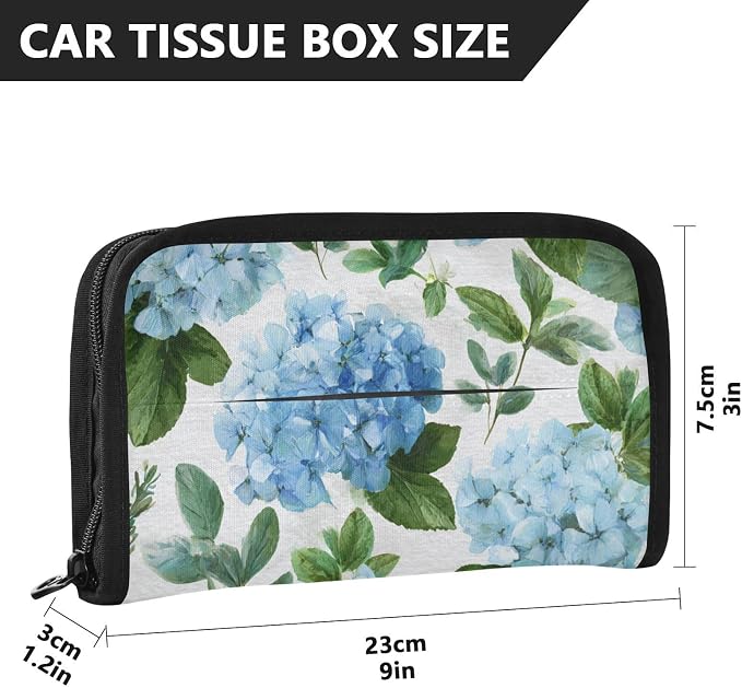 Vintage Blue Hydrangea Car Tissue Holder Durable Napkin Holder Hanging Tissue Holders Case Car Tissues Bag for Sun Visor Seat Back Universal Auto