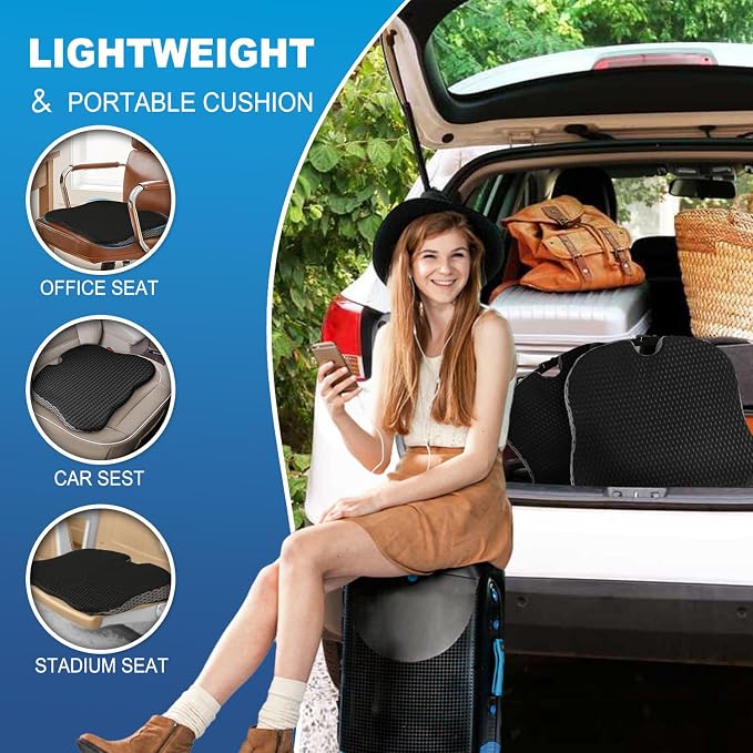 Hapiclody Car Seat Cushion for Driving,Premium Memory Foam Car Cushion for Better Visibility, Non-Slip Hip & Lower Back Tailbone Cushion, Car Seat Cushion Driver Booster for Short People, Truck(Black