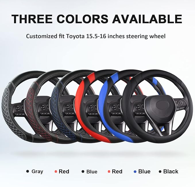 West Llama Customized Auto Car Steering Wheel Cover for Toyota Tacoma,4Runner,Tundra,Sequoia,15.5-16 inch(Diamond Quilted-Black+Red-Large Size)