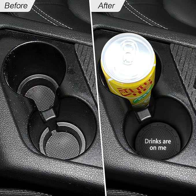 8sanlione 2 Pack Car Cup Holder Coasters, 2.75 Inch Non-Slip PVC Insert Cup Coaster, Anti-Scratch Auto Cup Mats for Women Men, Vehicle Interior Accessories Universal for Car, SUV, Truck (B Black/2PCS)