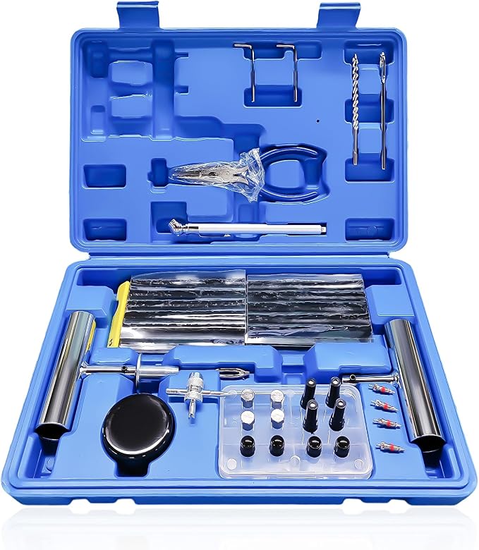 68 PCS Tire Repair Kit, Heavy Duty Tire Plug Set Professional Puncture Repair Kit, Universal Emergency Tool to Fix Punctures & Plug Flats for Cars Motorcycles Trucks Tractors