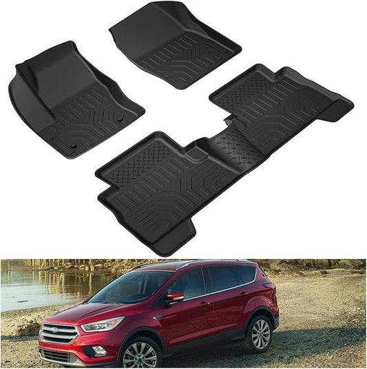 Kiwi Master Floor Mats for 2013-2019 Ford Escape/C-Max | Custom Fit All Weather Car Mats, Heavy Duty TPE Floor Liners, Front & Rear 2 Row Set, Black