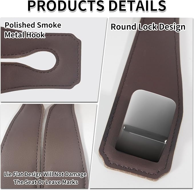 Leather Headrest Hooks for Car, 2 Pack Premium Car Seat Back Storage Hooks with Double Metal Hangers for Purses, Handbags, Groceries and Backpacks, Universal Heavy Duty Car Purse Holder Accessories