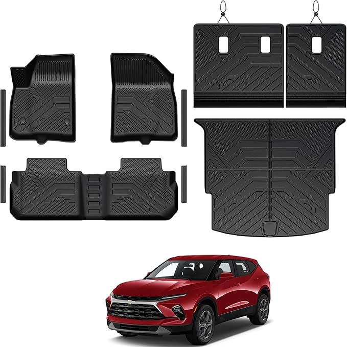 Floor Mats for Chevy Blazer Gas 2019-2026, All Weather Floor Mats Trunk Cargo Liner with Backrest Protectors and Door Sill Guards Accessories, Full Coverage Set (Not fit EV Models)
