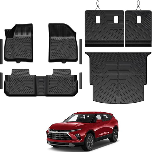 Floor Mats for Chevy Blazer Gas 2019-2026, All Weather Floor Mats Trunk Cargo Liner with Backrest Protectors and Door Sill Guards Accessories, Full Coverage Set (Not fit EV Models)