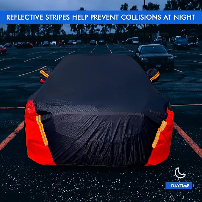 Car Cover Waterproof All Weather for Automobiles, 6 Layers Outdoor Full Exterior Cover Rain Sun UV Snowproof Protection with Zipper Cotton, Mirror Pocket for Sedan (196-210 inch)