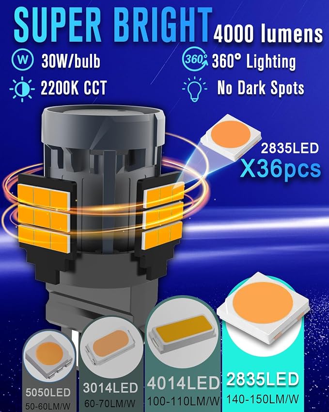 3157 LED Turn Signal Bulb Anti Hyper Flash,3057 LED Bulbs With Built in Resistor,3156 LED Amber Yellow CANBUS Error Free,3457a 3457 4157 Front Rear LED Blinker Bulb for Car Trucks(2pcs)