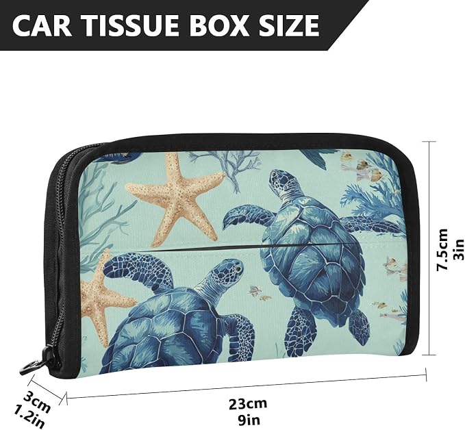 Car Visor Tissue Holder Mask Holder for Car, Car Tissue Box Sun Visor Napkin Holder Car Visor Accessories Adjustable Straps Reusable Durable Easy to Install Mint Green Sea Turtles Starfish