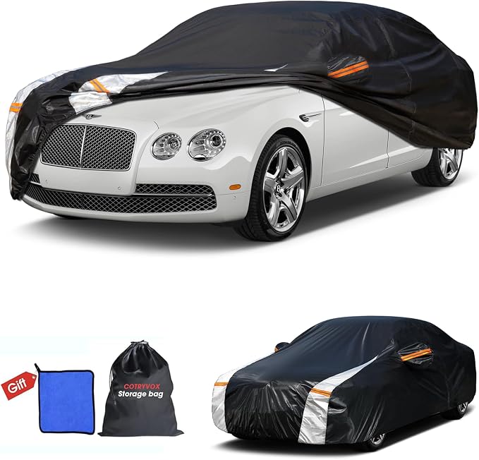 Multi-Layer Car Cover Custom Fit for Bentley Flying Spur(2013-2026), 100% Waterproof All Weather for Automobiles, Gift with Towel, Heavy Duty Car Covers for Rain Sun UV Protection with Door Zipper.