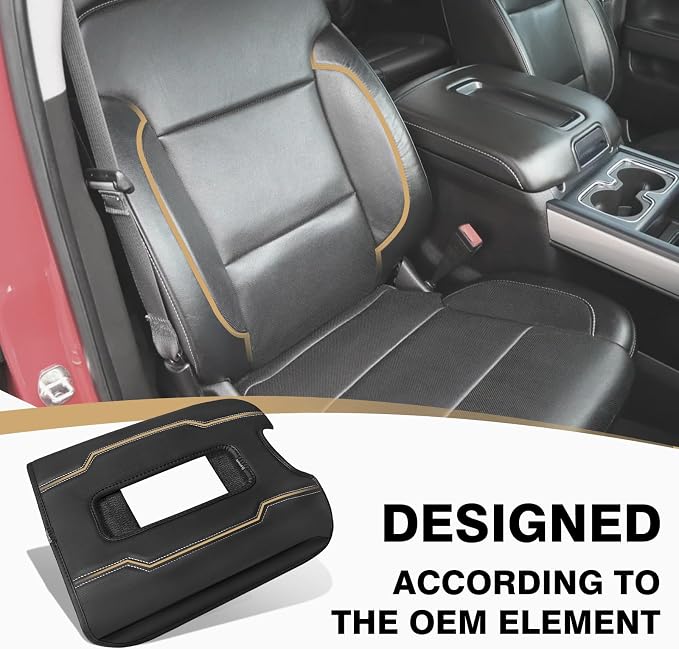 Muslogy Center Console Armrest Cover Fit for Chevy Silverado & GMC Sierra 1500 2500 3500 2014-2018, Tahoe/Yukon/Suburban 2015-2020, Comfort Armrest Pad Console Lid Cushion Regular Thick (Bucket Seat)