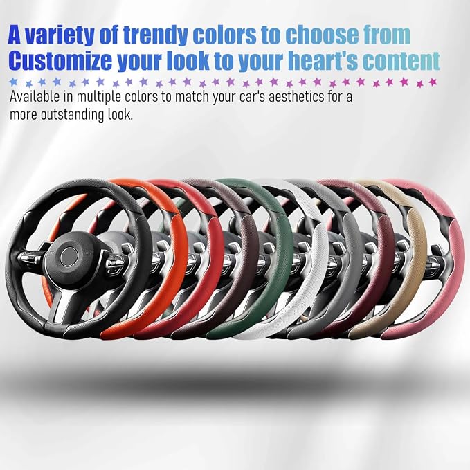 3PCS Car Steering Wheel Cover, 14.5-15" Breathable Nappa Leather Segmented Steering Wheel Protector with Non-Slip Grip, Stylish Auto Interior Decor Accessories, Universal for Vehicles (White)