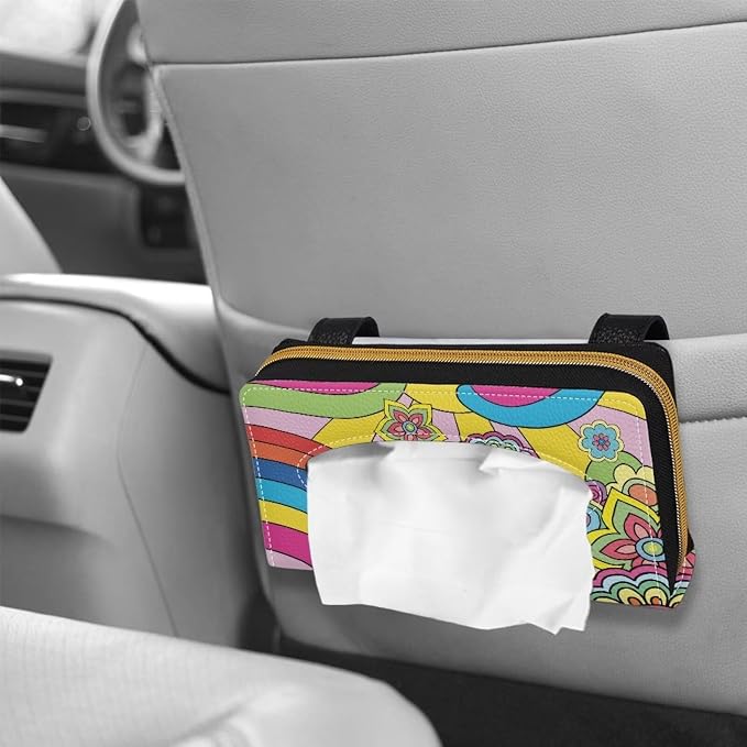 Hippie Flower Print Car Visor Tissue Holder Hippie Flower Print Napkin Holder Tissue Box for Sun Visor & Back Seat Easy to Install