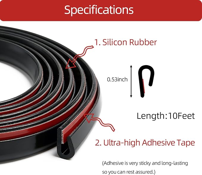 Self-Adhesive Car Door Edge Guards - U Channel Rubber Edge Trim for Metal Edge Protection, Fits Most Car Doors, Hatches, Lockers & Panels,10Ft
