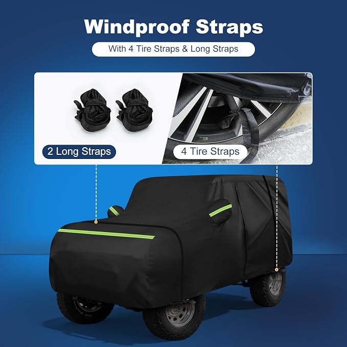 QUNSUNUS Car Cover for Jeep CJ7 Waterproof with Cotton Inner, Zipper, Strap | Heavy 420D Oxford Outdoor All-Weather CJ7 Covers, with Elastic Hems and Double-stitched Seams, for Dust, Sun, Wind Protection