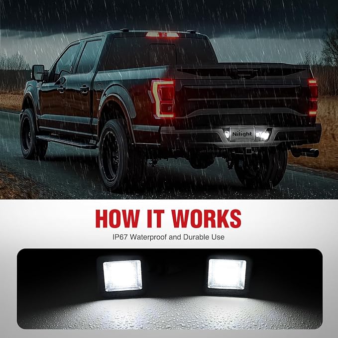 Nilight License Plate Lights Compatible with 2015 2016 2017 2018 2019 2020 Ford F150 Raptor Clear Lens Black housing 6000K White 2PCS Pack