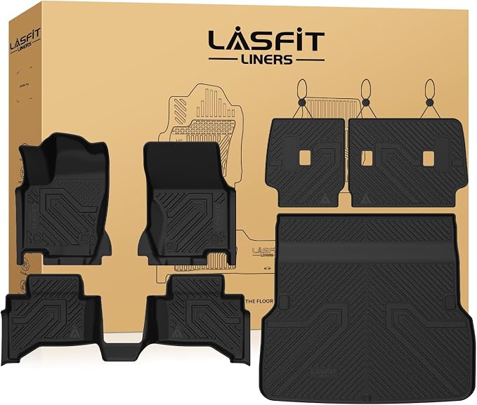 LASFIT Full Set Floor Mats for 2024-2026 Lexus GX550 5-Seats with Cool Box | Custom Fit All Weather TPE Floor Liners with Cargo & Backrest Mats, Full Coverage for Front & Rear Rows, Black