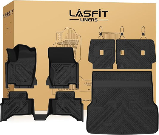 LASFIT Full Set Floor Mats for 2024-2026 Lexus GX550 5-Seats with Cool Box | Custom Fit All Weather TPE Floor Liners with Cargo & Backrest Mats, Full Coverage for Front & Rear Rows, Black