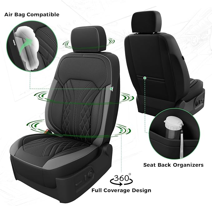 Truck Leather Seat Covers for Chevy Silverado Gmc Sierra 2019-2026 | Crew Cab 1500/2500/3500HD, Bucket Seat, NO Rear Seatback Storage, Scratch-resistant, Easy-clean, Pickup Protector, Full Set