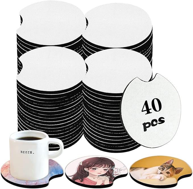 40 PCS Sublimation Blank Car Coasters, 2.75 in Circular Opening Blank Sublimation Coasters for Thermal Sublimation Heat Transfer DIY Crafts Painting,Car Coasters