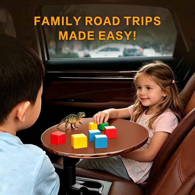 Car Tray Table & Car Desk for Laptop, Dual 360° Rotating Cup Holder Tray, Anti-Slip Leather-Textured Car Food Tray for Eating, Working & Makeup, Compatible with Tesla Model Y/3/S & Most Vehicles
