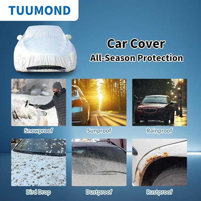 Car Cover Waterproof All Weather Outdoor, Full Exterior Cover for Automobiles, Rain Sun UV Protection Windproof, Scratch Resistant, Breathable, Dustproof (Fits 170"-190" SUV)