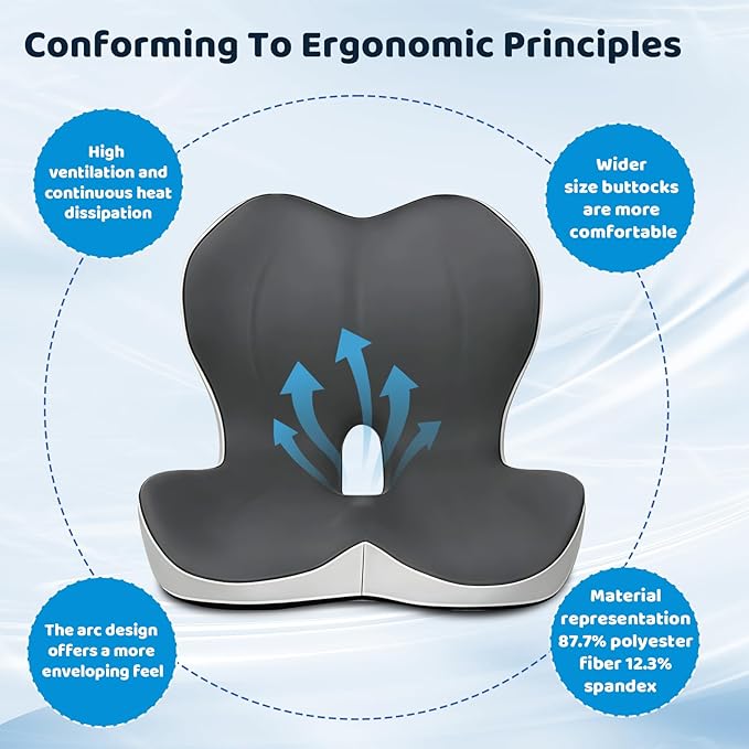 Memory Foma Car Seat Cushion Reducing Sciatica Pressure, Truck Driver Long Sitting Hemorrhoid Pillow, Thick Ergonomic Non Slip Wheelchair Cushions, Comfort Office Home Chair Back Cushion