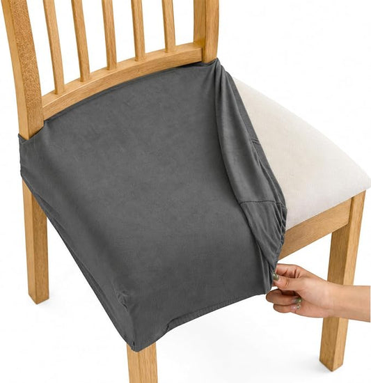 NILUOH Waterproof Seat Covers for Dining Room Chairs Set of 4, Stretch Chair Seat Slipcovers Dining Chair Cover Removable Washable Chair Protctor Cover, Rear Covers (Light Gray)